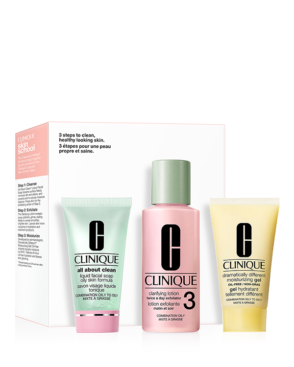 Skin School Supplies: Cleanser Refresher Course Skincare Set for Oily Skin Types (Type 3 &amp; 4), Ένα σετ περιποίησης δημιουργημένο από Δερματολόγο για ξηρή επιδερμίδα. Μόνο 3 βήματα, 3 λεπτά, δύο φορές την ημέρα.