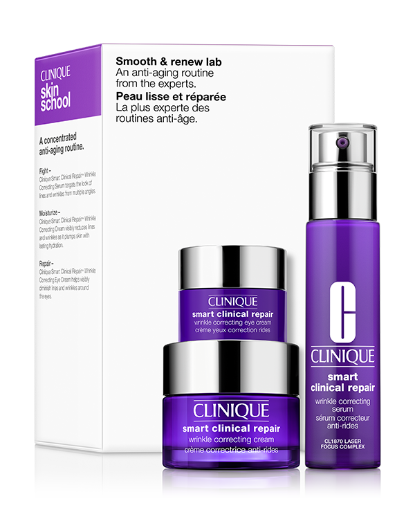 Smooth and Renew Lab Smart Clinical Repair Set, 3 εξειδικευμένα προϊόντα στην αντιγήρανση για πιο λεία, με πιο νεανική όψη επιδερμίδα.